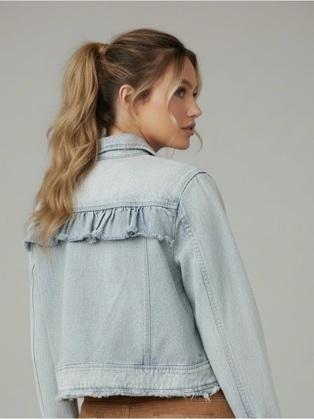 Y2K Pale Blue Frayed Hem Denim Jacket AQUA Size L